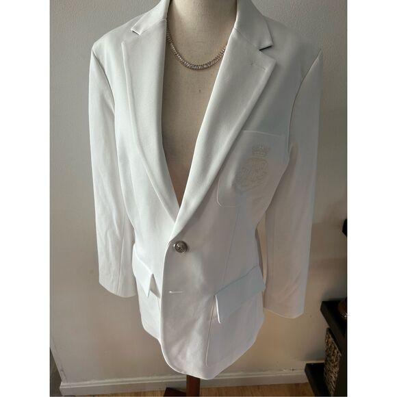 Polo Ralph Lauren white jacket blazer size 12 bullion crest knit blazer